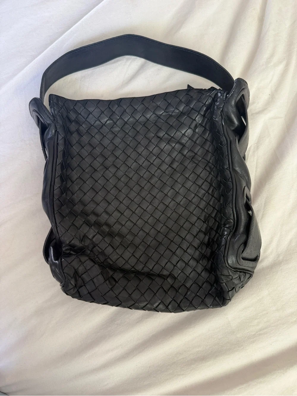 Bottega Veneta Black Woven Leather Hobo Bag